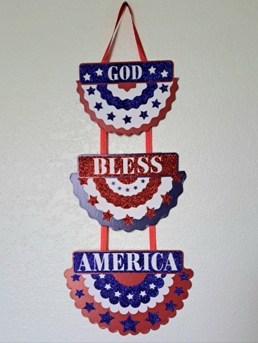Patriotic "God Bless America" Hanging Wall Decor - Red, White & Blue
